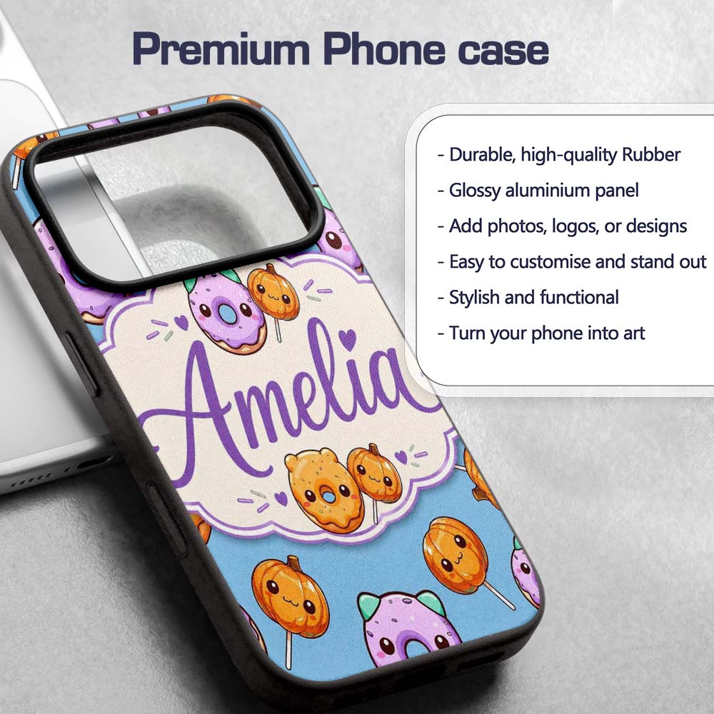 Kawaii Donuts Candy Blue Background Cute Sweet Custom Name Protective Phone Case Mobile Cover Durable Everyday Smartphone Shock Resistant