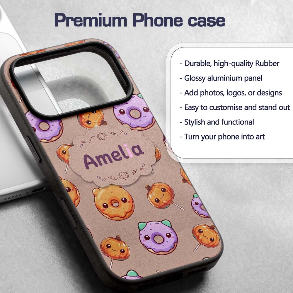 Kawaii Donuts Candy Beige Background Cute Sweet Custom Name Protective Phone Case Mobile Cover Durable Everyday Smartphone Shock Resistant