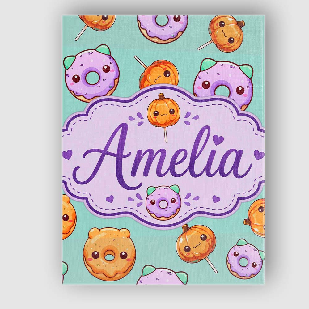 Personalised Name Cute Kawaii Donut Pumpkin Custom Bespoke Interior Contemporary Canvas Wall Art Print Decor Picture Ready to Hang
