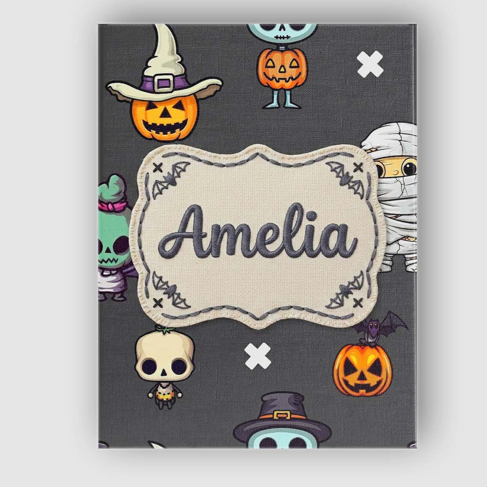 Personalised Name Cute Halloween Characters Custom Bespoke Interior Contemporary Canvas Wall Art Print Decor Picture Ready to Hang