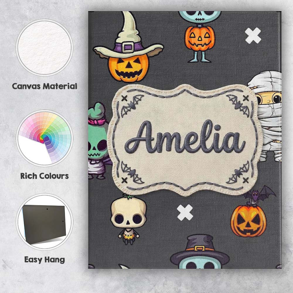 Personalised Name Cute Halloween Characters Custom Bespoke Interior Contemporary Canvas Wall Art Print Decor Picture Ready to Hang