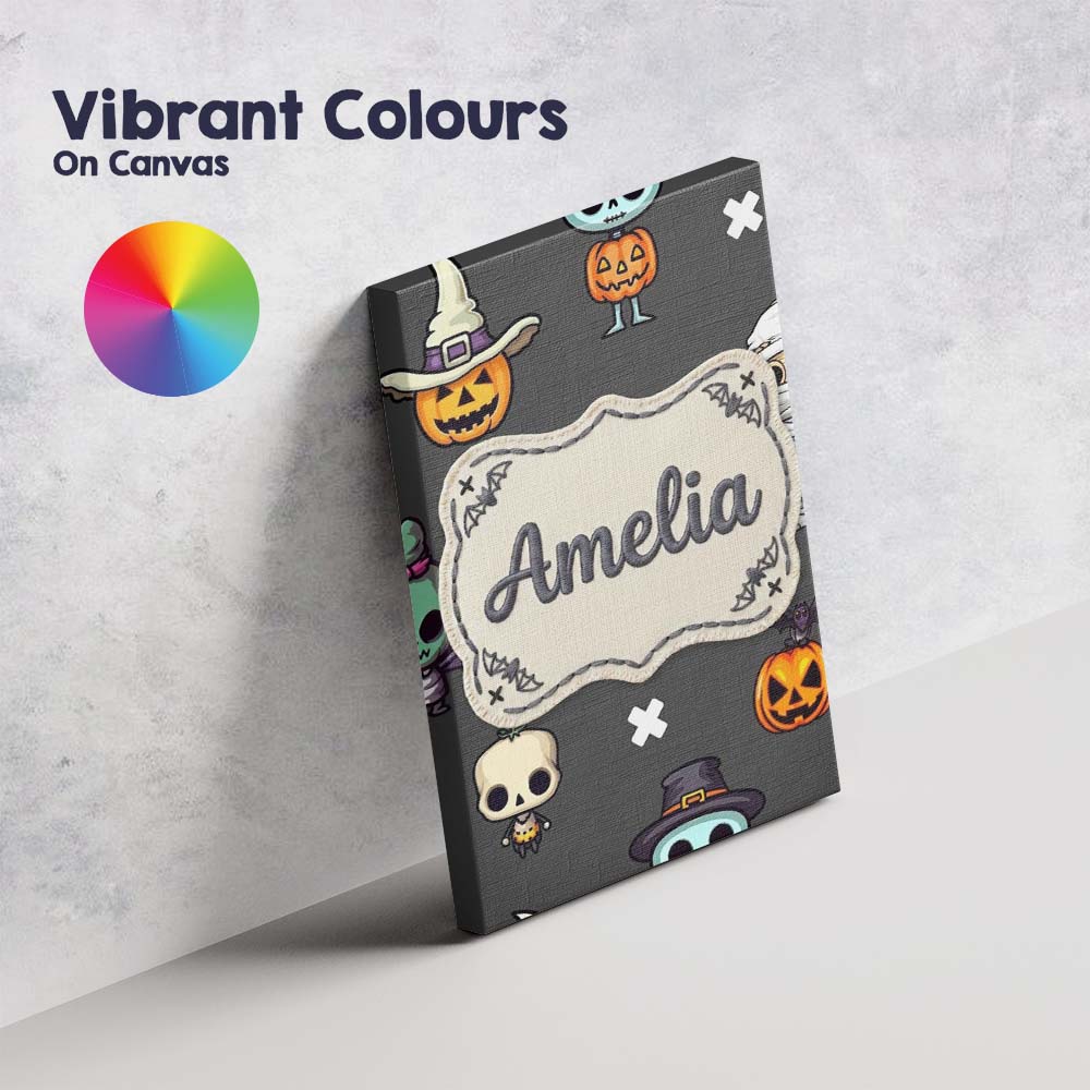 Personalised Name Cute Halloween Characters Custom Bespoke Interior Contemporary Canvas Wall Art Print Decor Picture Ready to Hang
