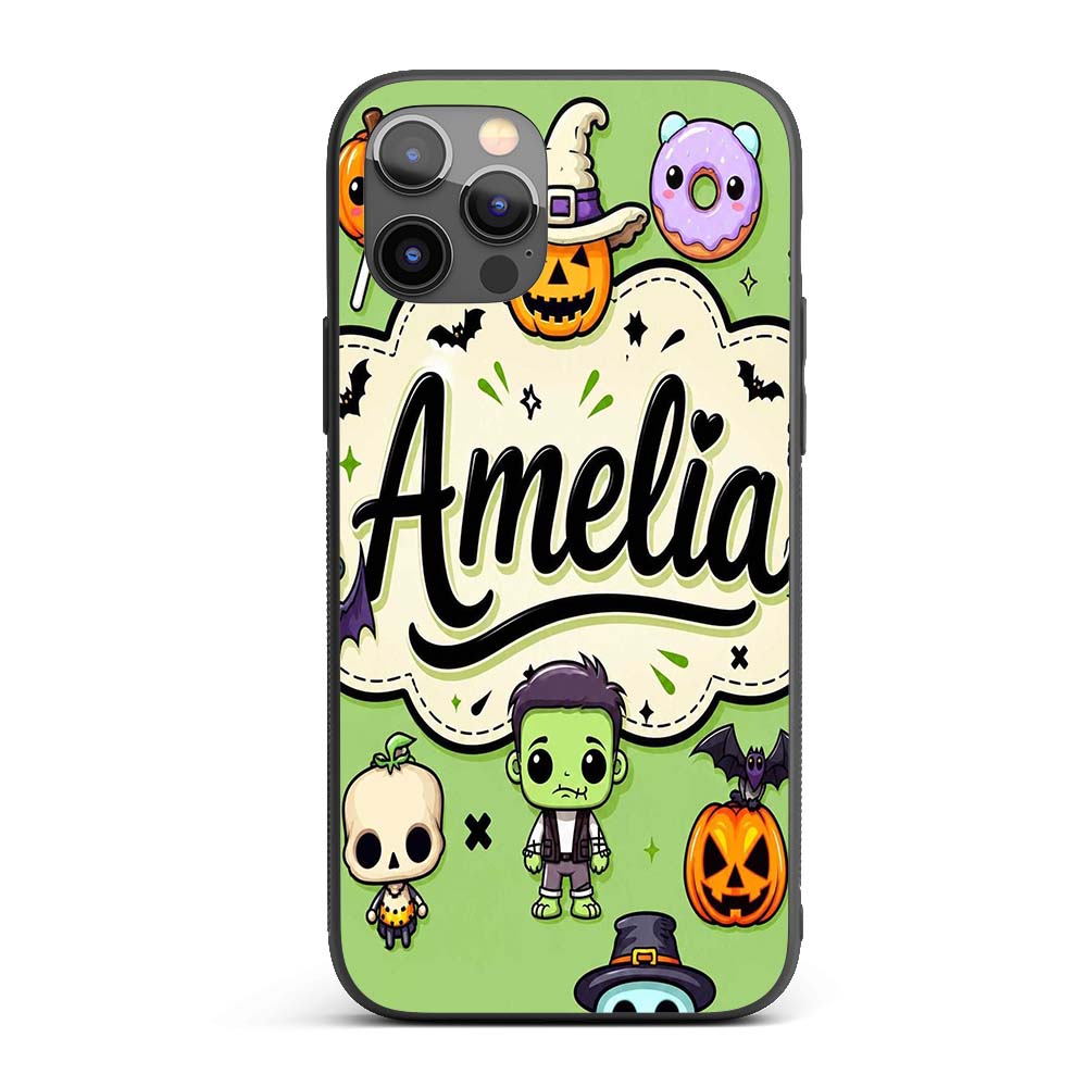 Cute Halloween Characters Mummy Frankenstein Bat Custom Name Protective Phone Case Mobile Cover Durable Everyday Smartphone Shock Resistant