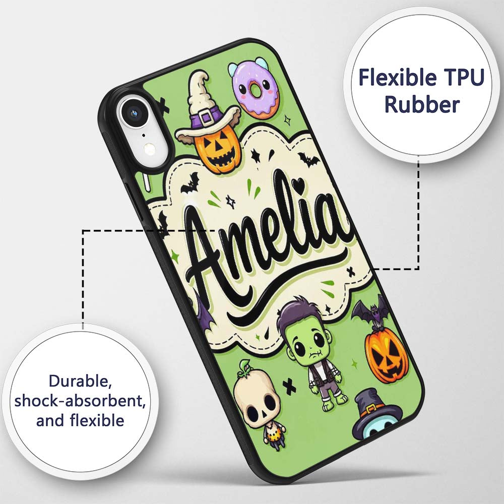 Cute Halloween Characters Mummy Frankenstein Bat Custom Name Protective Phone Case Mobile Cover Durable Everyday Smartphone Shock Resistant