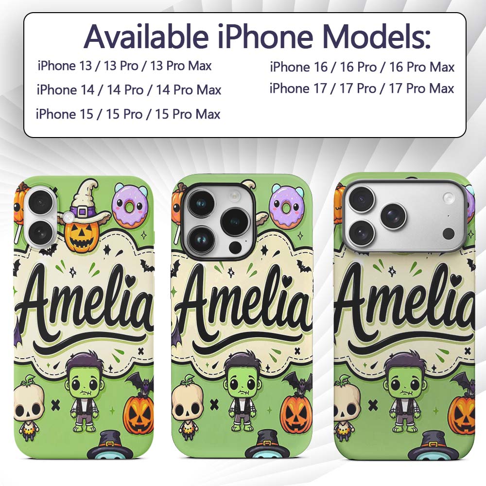 Cute Halloween Characters Mummy Frankenstein Bat Custom Name Protective Phone Case Mobile Cover Durable Everyday Smartphone Shock Resistant