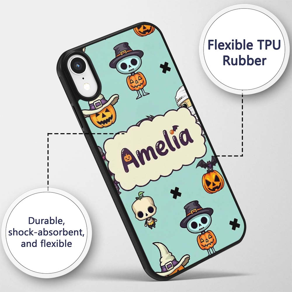 Cute Halloween Characters Mummy Frankenstein Bat Custom Name Protective Phone Case Mobile Cover Durable Everyday Smartphone Shock Resistant