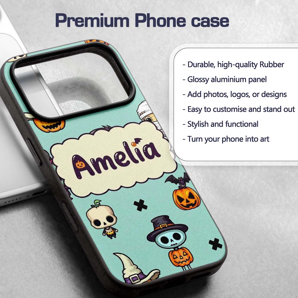 Cute Halloween Characters Mummy Frankenstein Bat Custom Name Protective Phone Case Mobile Cover Durable Everyday Smartphone Shock Resistant