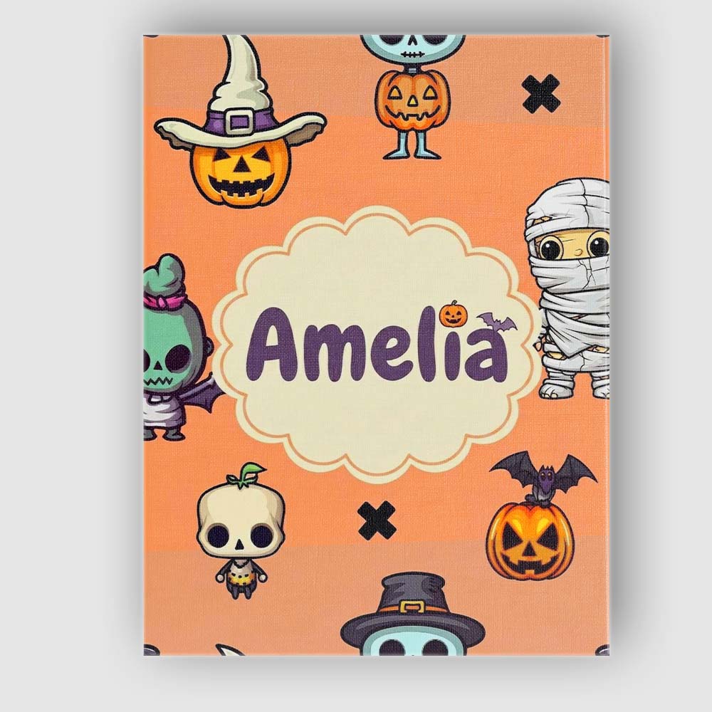 Personalised Name Cute Halloween Characters Custom Bespoke Interior Contemporary Canvas Wall Art Print Decor Picture Ready to Hang