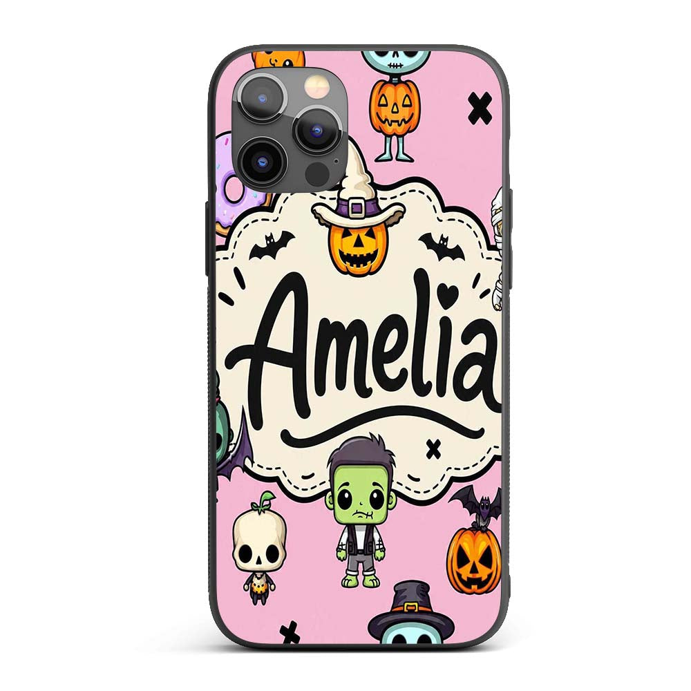 Cute Halloween Characters Mummy Frankenstein Bat Custom Name Protective Phone Case Mobile Cover Durable Everyday Smartphone Shock Resistant