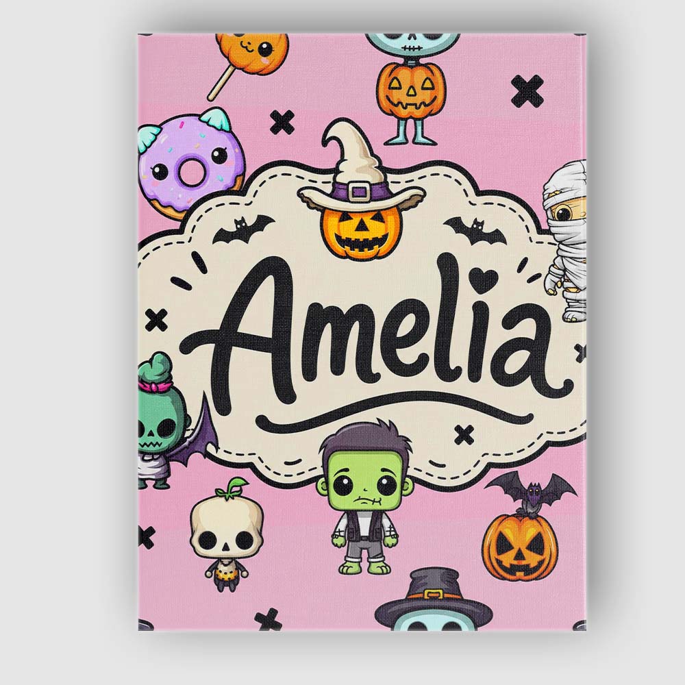 Personalised Name Cute Halloween Characters Custom Bespoke Interior Contemporary Canvas Wall Art Print Decor Picture Ready to Hang