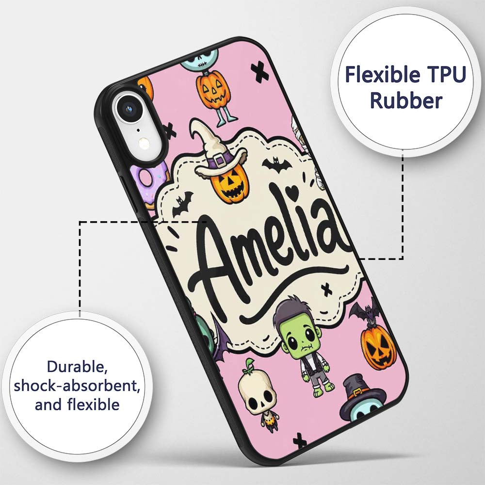 Cute Halloween Characters Mummy Frankenstein Bat Custom Name Protective Phone Case Mobile Cover Durable Everyday Smartphone Shock Resistant