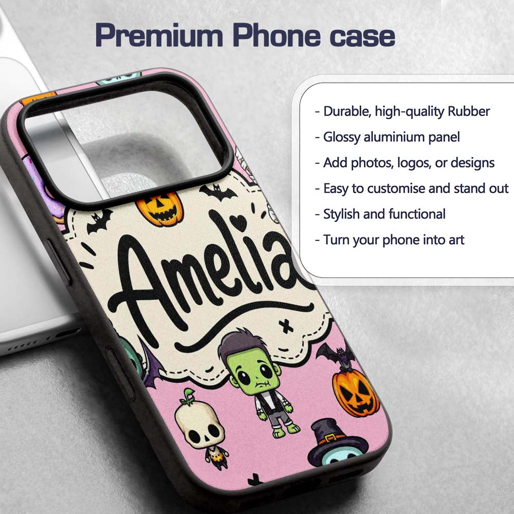 Cute Halloween Characters Mummy Frankenstein Bat Custom Name Protective Phone Case Mobile Cover Durable Everyday Smartphone Shock Resistant