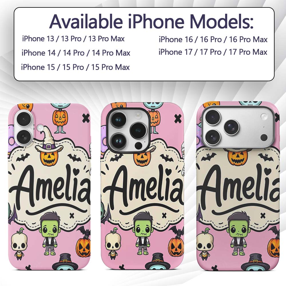 Cute Halloween Characters Mummy Frankenstein Bat Custom Name Protective Phone Case Mobile Cover Durable Everyday Smartphone Shock Resistant