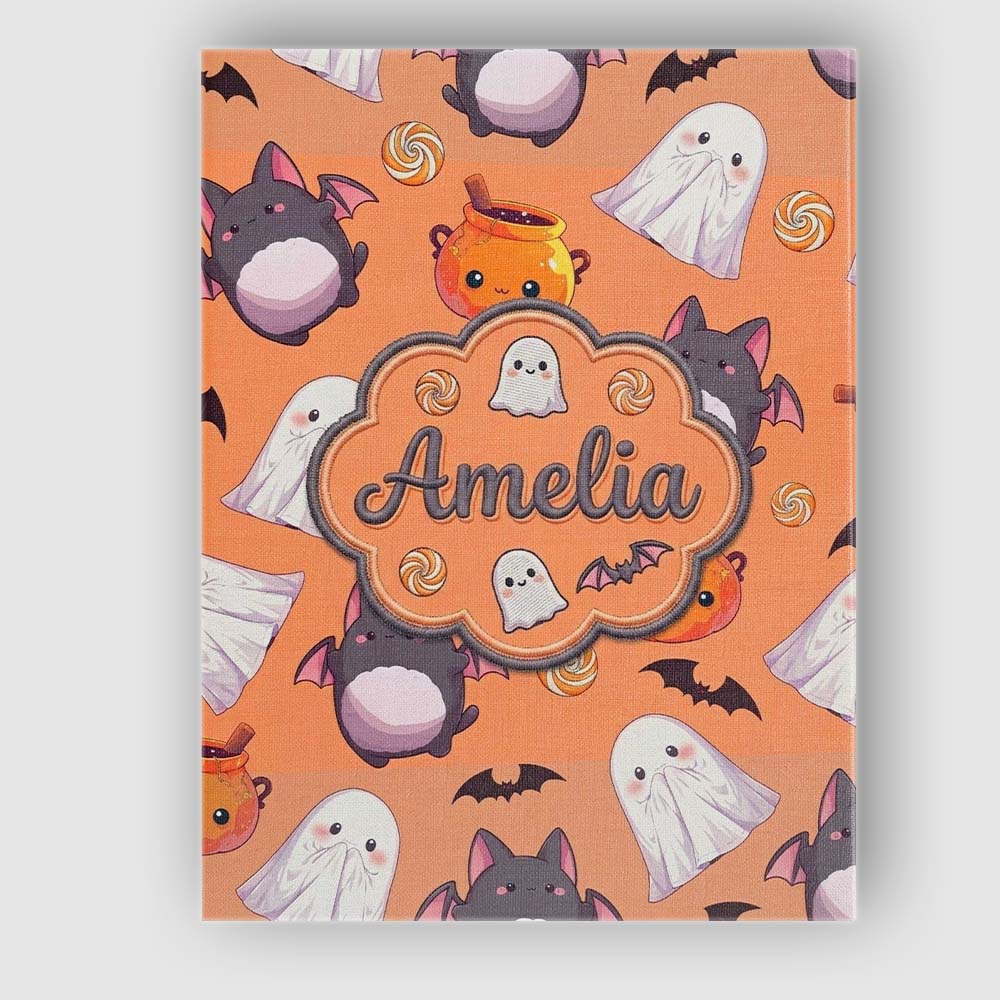 Personalised Name Cute Kawaii Ghost Bat Custom Modern Room Accent Elegant Feature Canvas Wall Art Print Decor Picture Ready to Hang