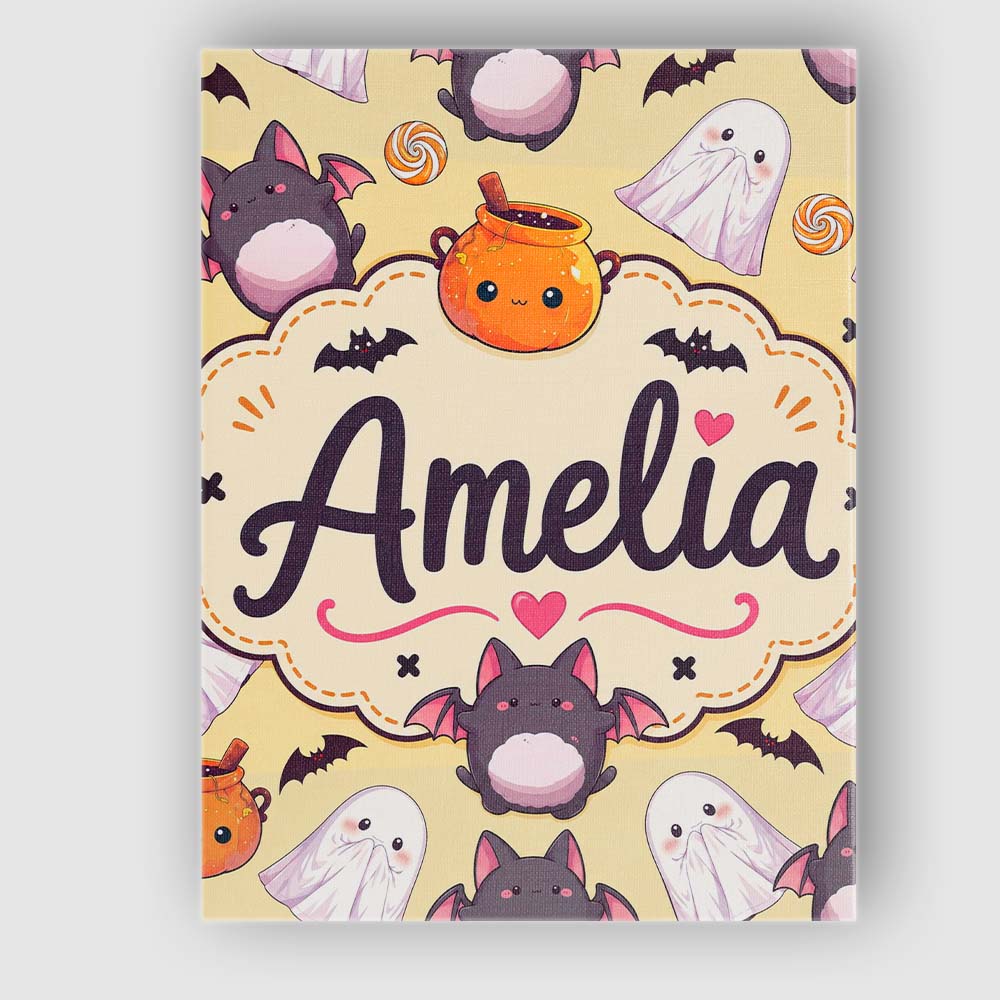 Personalised Name Cute Kawaii Ghost Bat Custom Modern Room Accent Elegant Feature Canvas Wall Art Print Decor Picture Ready to Hang