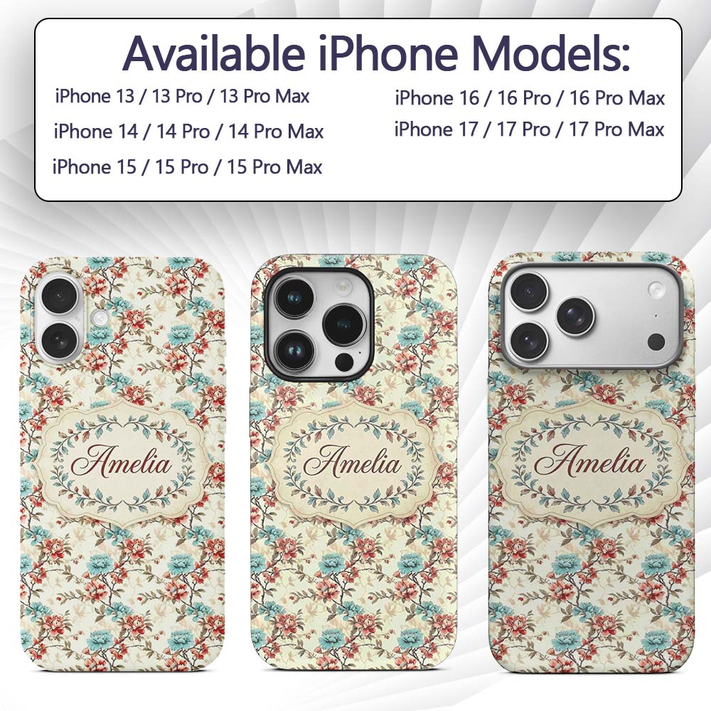 Turquoise Coral Floral Branch Artistic Seamless Custom Name Protective Phone Case Mobile Cover Durable Everyday Smartphone Shock Resistant