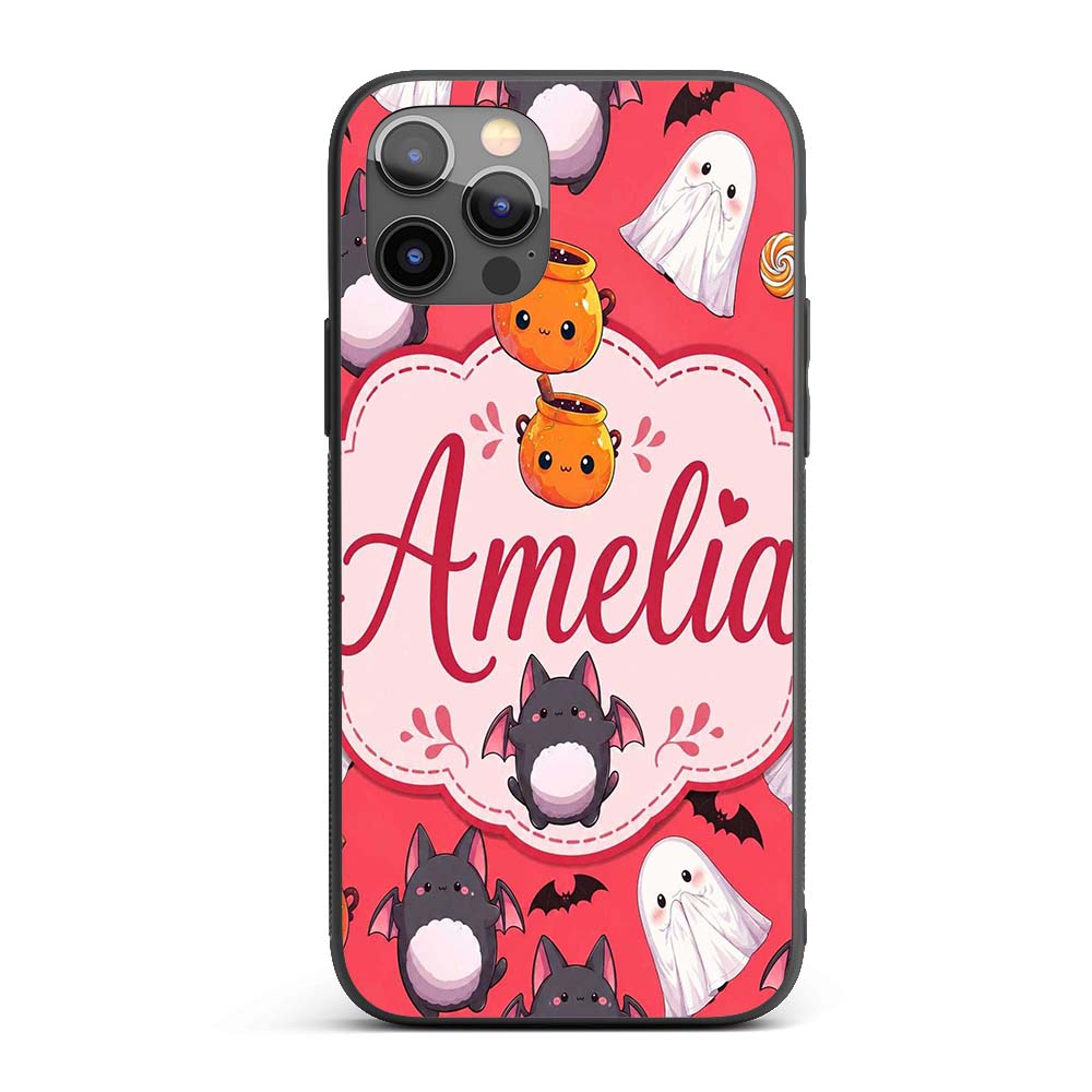 Cute Halloween Ghost Bat Candy Printed Design Custom Name Protective Phone Case Mobile Cover Durable Everyday Smartphone Shock Resistant