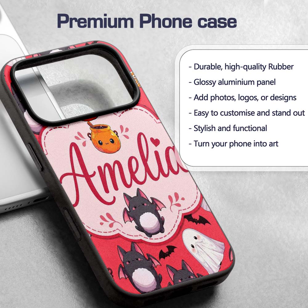 Cute Halloween Ghost Bat Candy Printed Design Custom Name Protective Phone Case Mobile Cover Durable Everyday Smartphone Shock Resistant
