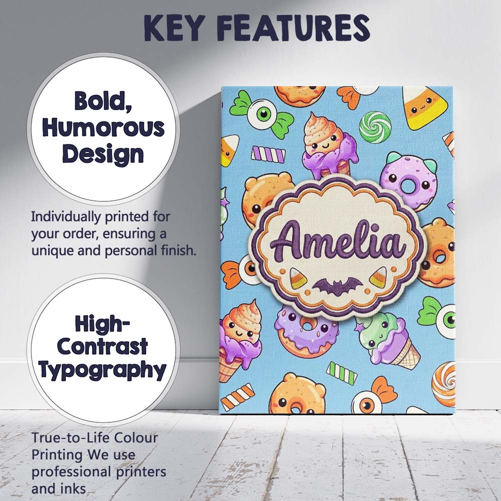 Personalised Name Cute Halloween Sweet Custom Modern Room Accent Elegant Feature Canvas Wall Art Print Decor Picture Ready to Hang