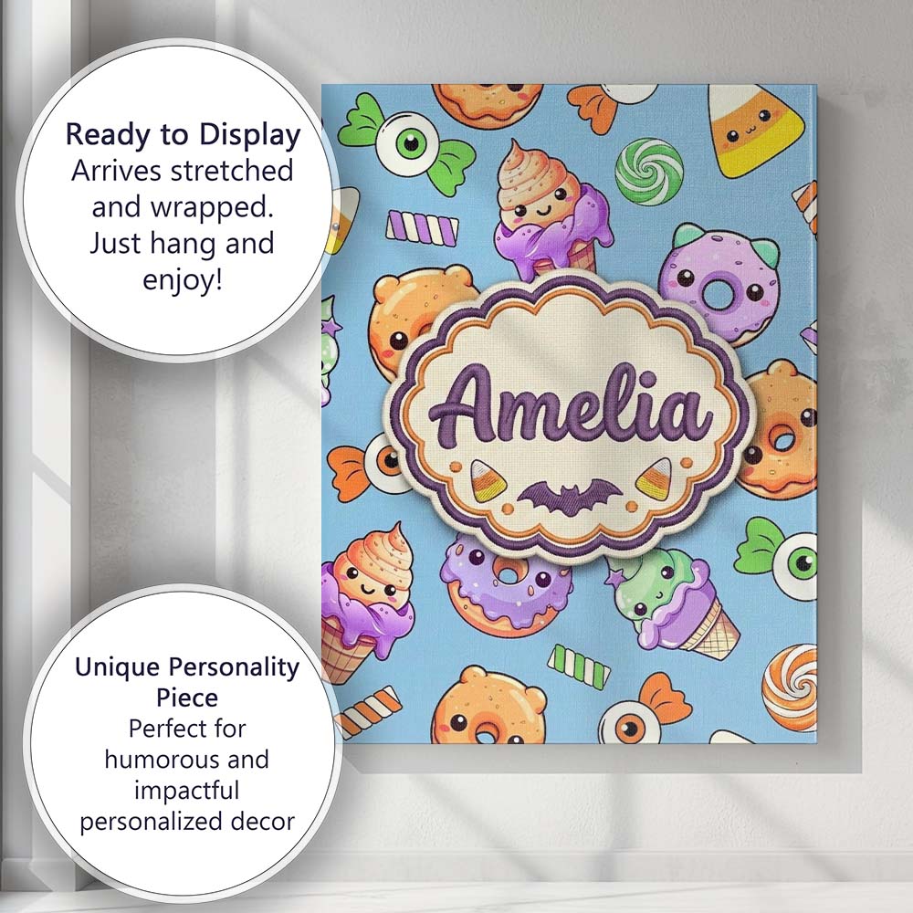 Personalised Name Cute Halloween Sweet Custom Modern Room Accent Elegant Feature Canvas Wall Art Print Decor Picture Ready to Hang