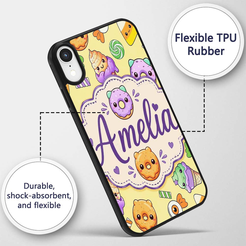 Cute Halloween Sweet Donut Ice Cream Candy Yellow Custom Name Protective Phone Case Mobile Cover Durable Everyday Smartphone Shock Resistant