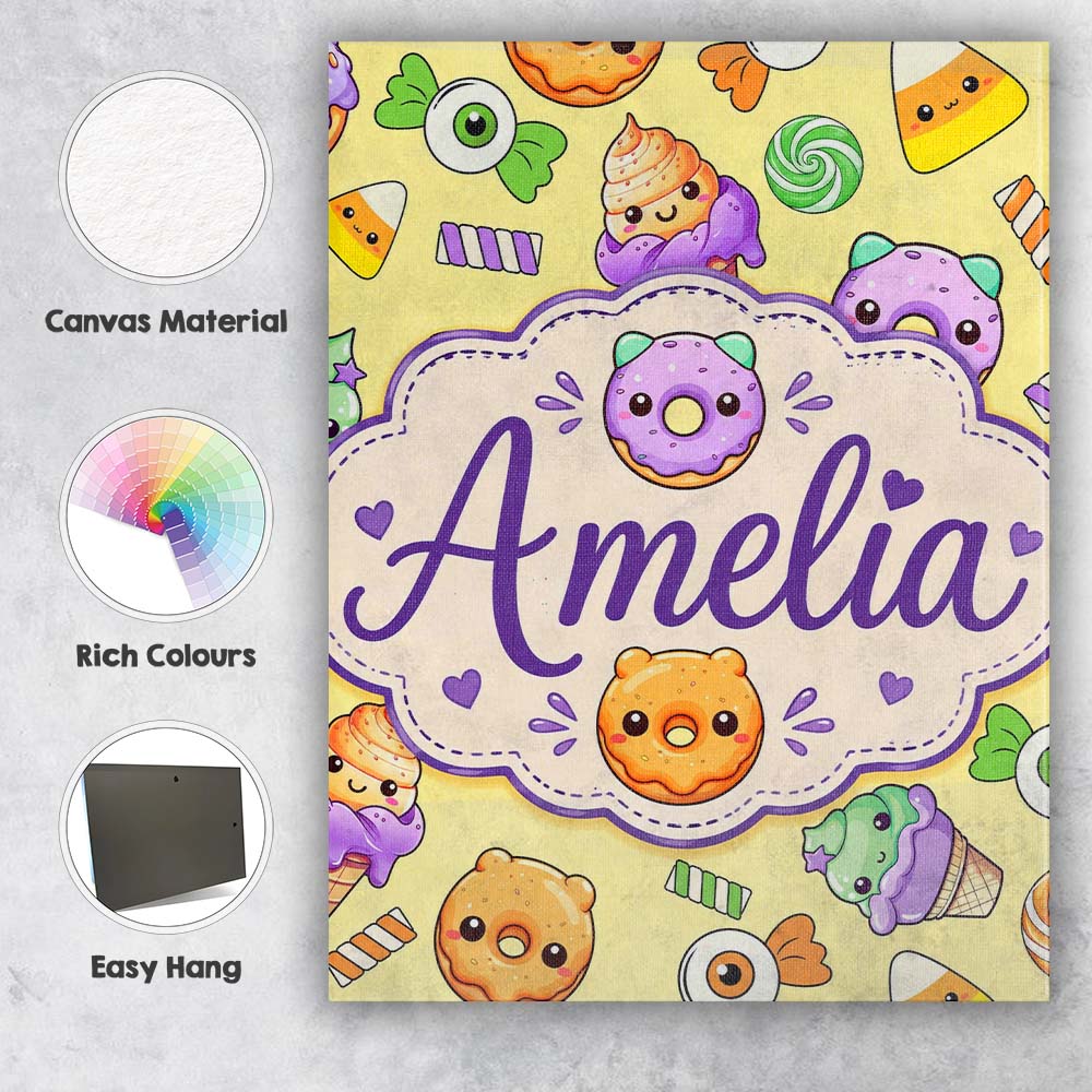 Personalised Name Cute Halloween Sweet Custom Modern Room Accent Elegant Feature Canvas Wall Art Print Decor Picture Ready to Hang