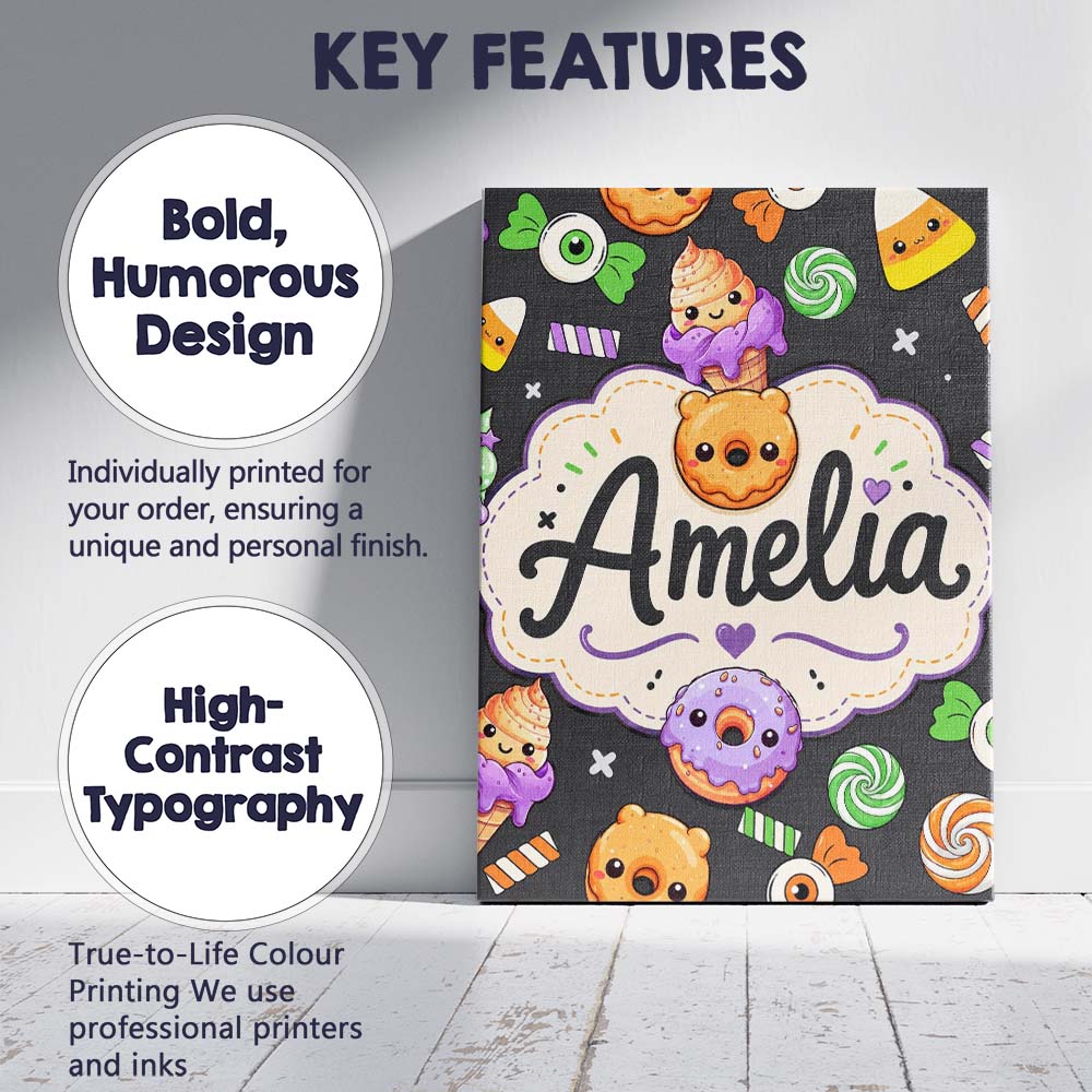 Personalised Name Cute Halloween Sweet Custom Modern Room Accent Elegant Feature Canvas Wall Art Print Decor Picture Ready to Hang
