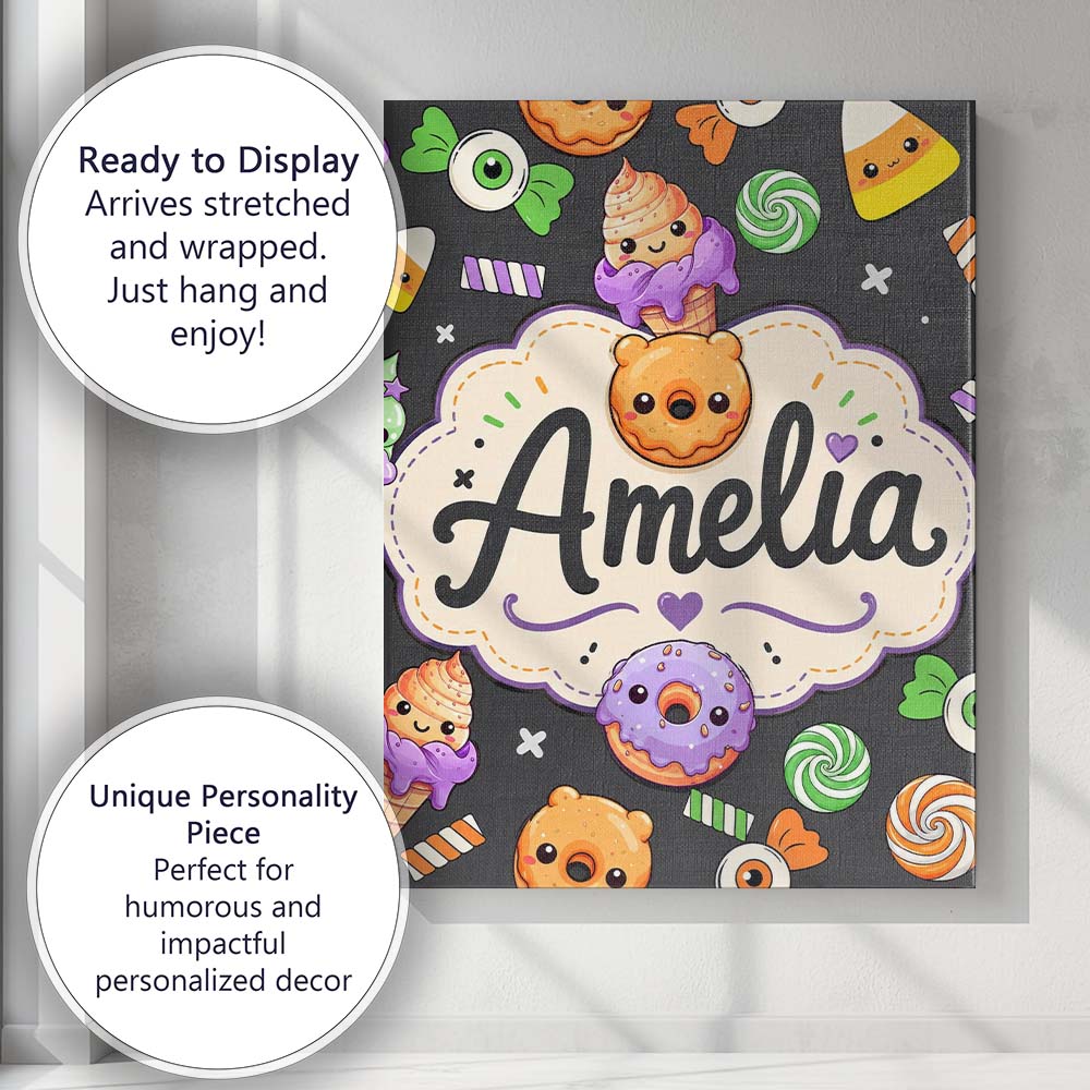 Personalised Name Cute Halloween Sweet Custom Modern Room Accent Elegant Feature Canvas Wall Art Print Decor Picture Ready to Hang