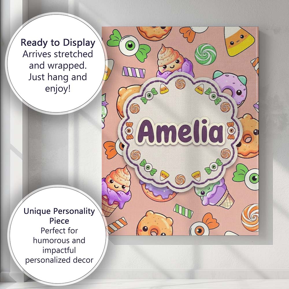 Personalised Name Cute Halloween Sweet Custom Modern Room Accent Elegant Feature Canvas Wall Art Print Decor Picture Ready to Hang