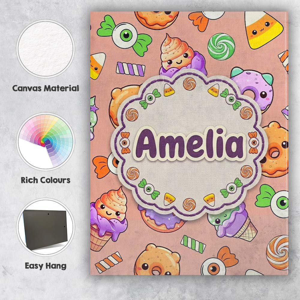 Personalised Name Cute Halloween Sweet Custom Modern Room Accent Elegant Feature Canvas Wall Art Print Decor Picture Ready to Hang