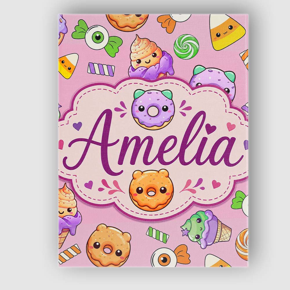 Personalised Name Cute Halloween Donut Custom Modern Room Accent Elegant Feature Canvas Wall Art Print Decor Picture Ready to Hang