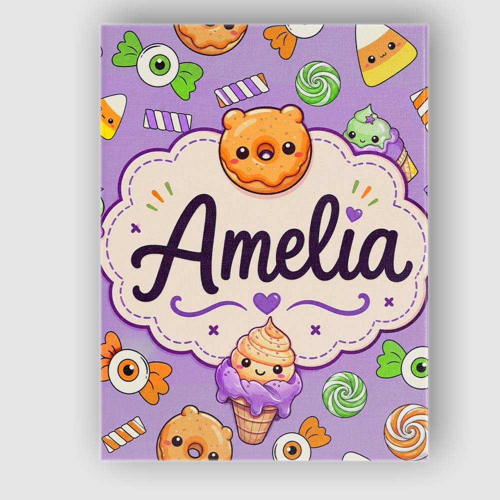 Personalised Name Cute Halloween Donut Custom Modern Room Accent Elegant Feature Canvas Wall Art Print Decor Picture Ready to Hang