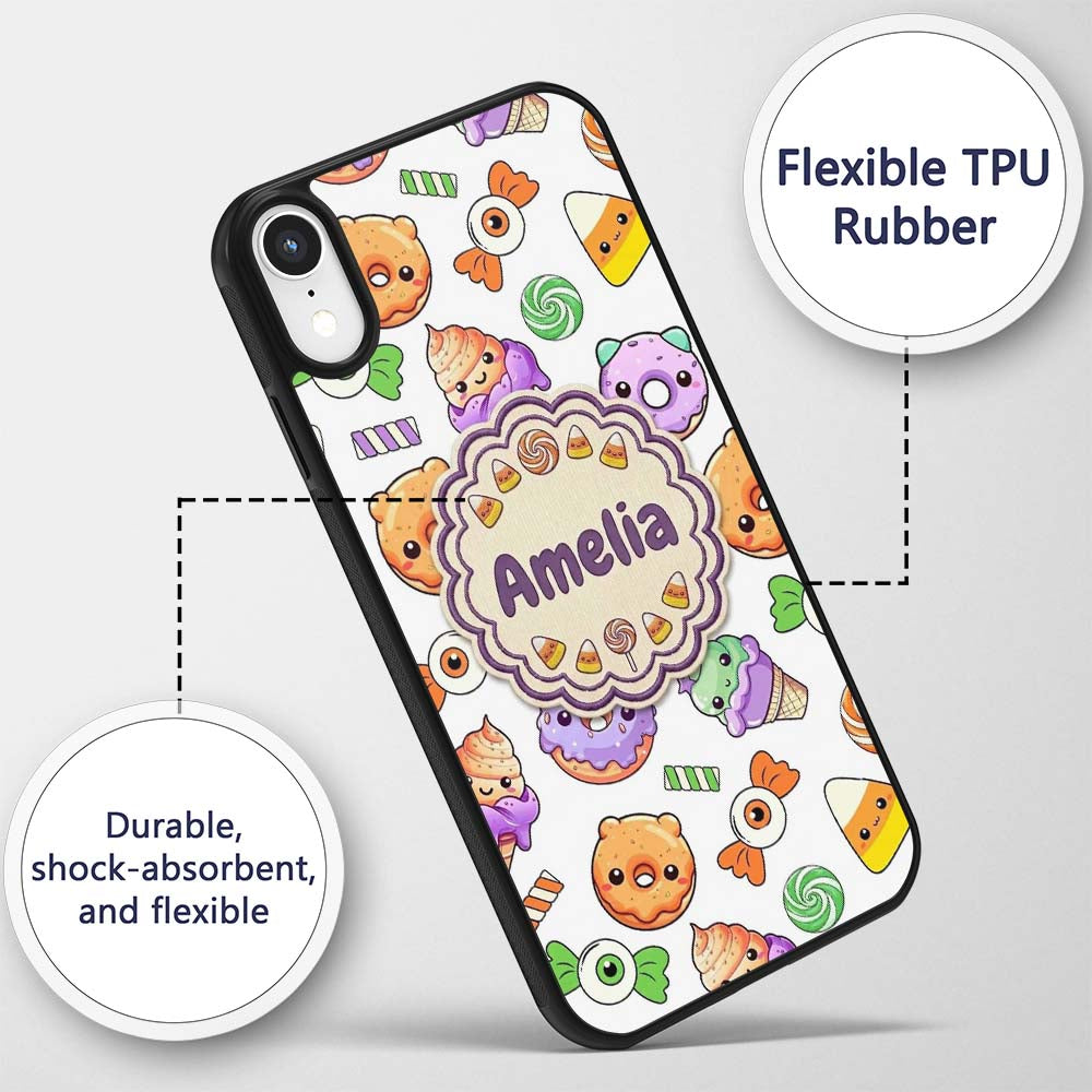 Cute Halloween Donut Candy Ice Printed Design Custom Name Protective Phone Case Mobile Cover Durable Everyday Smartphone Shock Resistant