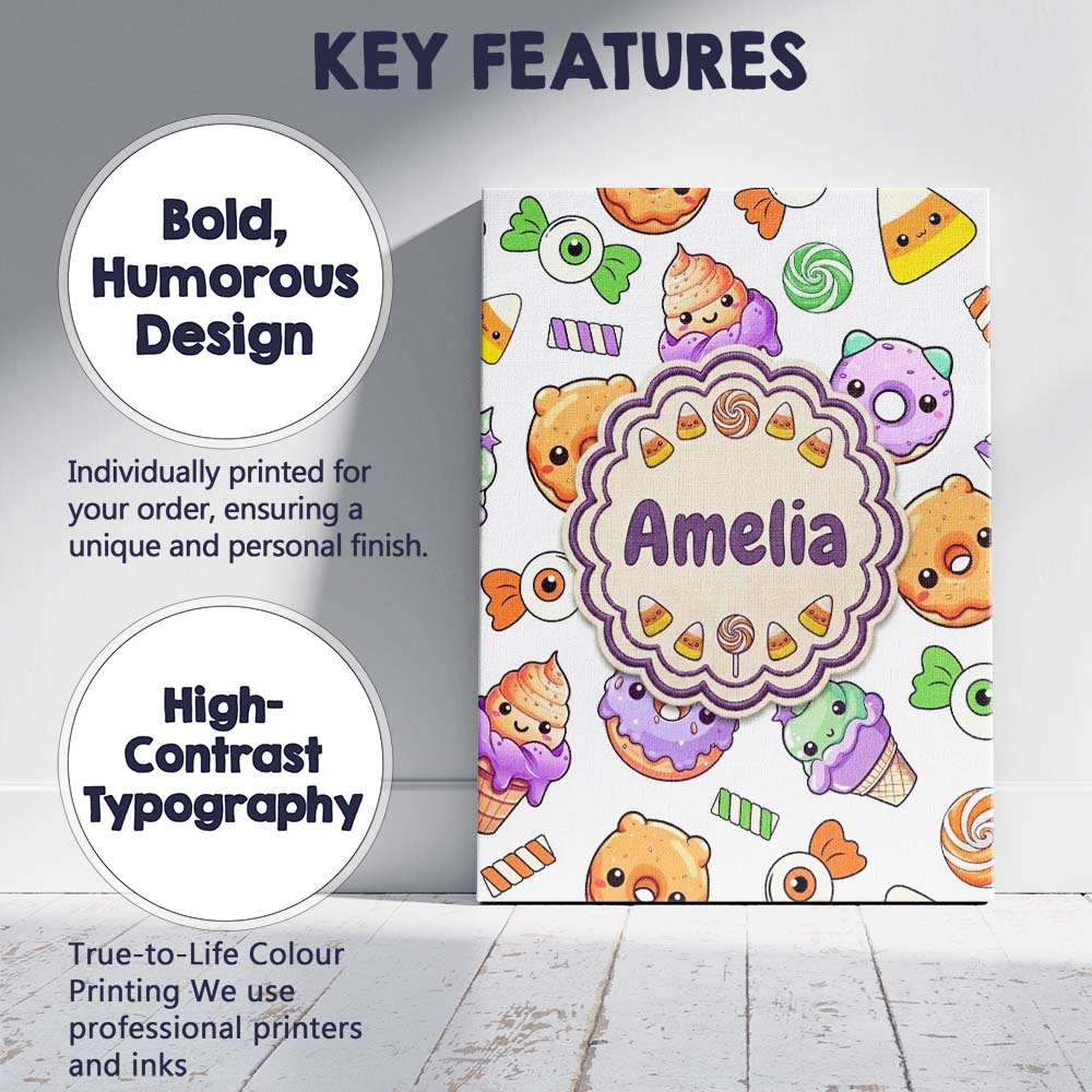 Personalised Name Cute Halloween Donut Custom Modern Room Accent Elegant Feature Canvas Wall Art Print Decor Picture Ready to Hang
