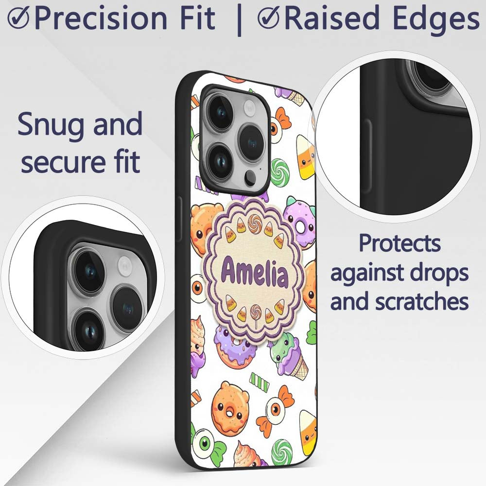 Cute Halloween Donut Candy Ice Printed Design Custom Name Protective Phone Case Mobile Cover Durable Everyday Smartphone Shock Resistant