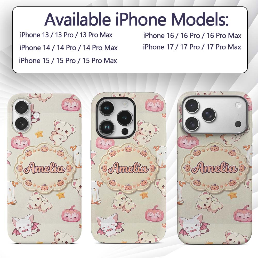 Cute Halloween Bunny Witch Teddy Pumpkin Seamless Custom Name Protective Phone Case Mobile Cover Durable Everyday Smartphone Shock Resistant