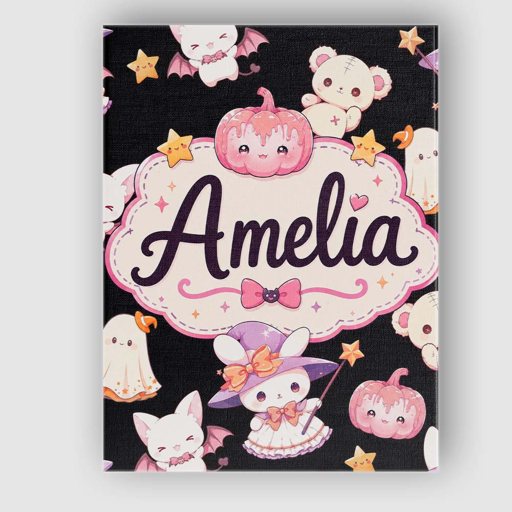 Personalised Name Cute Halloween Bunny Custom Modern Room Accent Elegant Feature Canvas Wall Art Print Decor Picture Ready to Hang