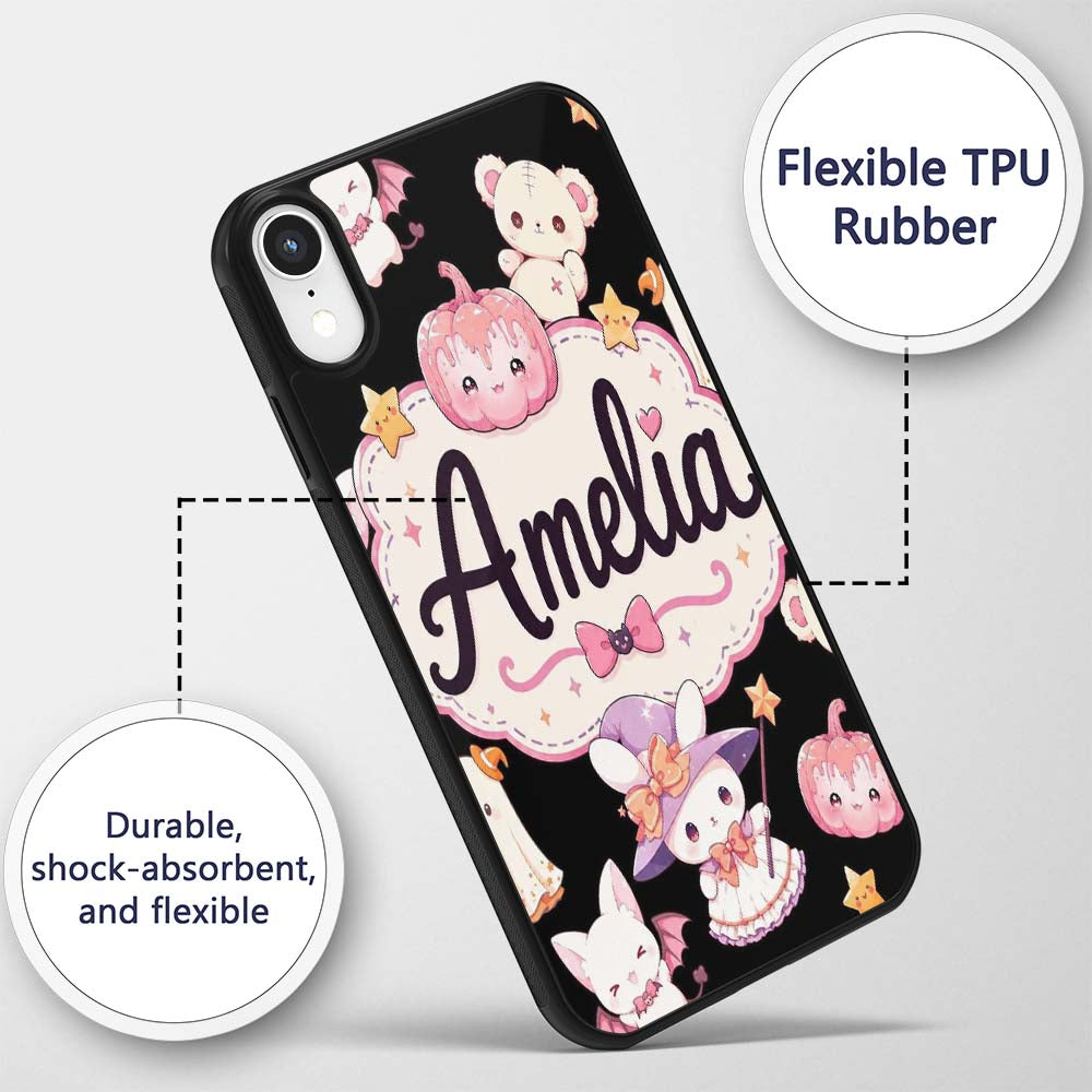 Cute Halloween Bunny Witch Teddy Pumpkin Seamless Custom Name Protective Phone Case Mobile Cover Durable Everyday Smartphone Shock Resistant