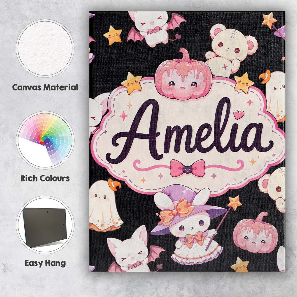 Personalised Name Cute Halloween Bunny Custom Modern Room Accent Elegant Feature Canvas Wall Art Print Decor Picture Ready to Hang