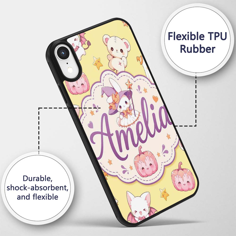 Cute Halloween Bunny Witch Teddy Pumpkin Seamless Custom Name Protective Phone Case Mobile Cover Durable Everyday Smartphone Shock Resistant