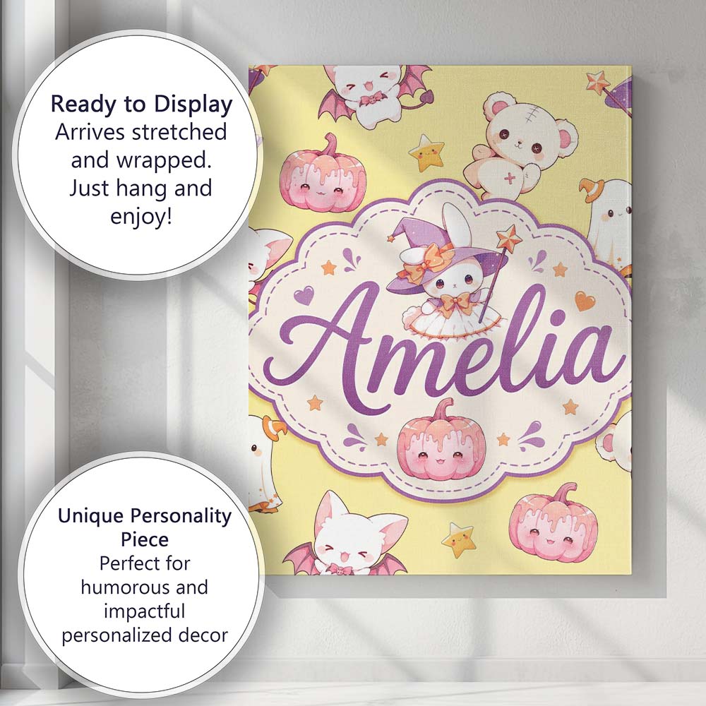 Personalised Name Cute Halloween Bunny Custom Modern Room Accent Elegant Feature Canvas Wall Art Print Decor Picture Ready to Hang