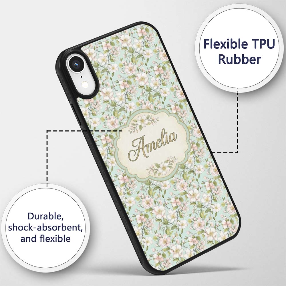 Delicate Cherry Blossom Pastel Floral Seamless Custom Name Protective Phone Case Mobile Cover Durable Everyday Smartphone Shock Resistant
