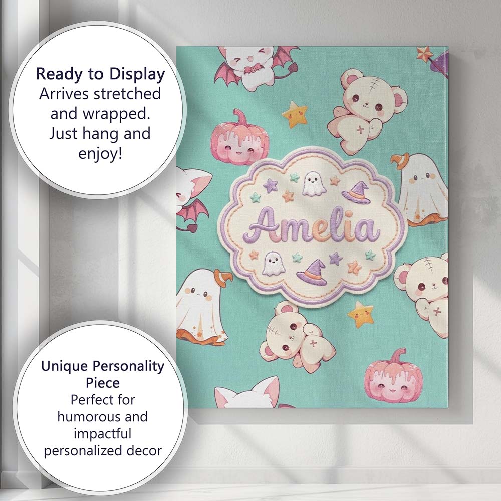 Personalised Name Cute Halloween Bunny Custom Modern Room Accent Elegant Feature Canvas Wall Art Print Decor Picture Ready to Hang