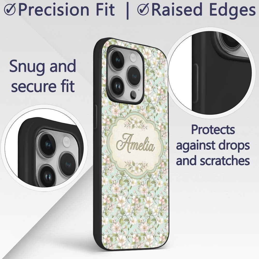 Delicate Cherry Blossom Pastel Floral Seamless Custom Name Protective Phone Case Mobile Cover Durable Everyday Smartphone Shock Resistant