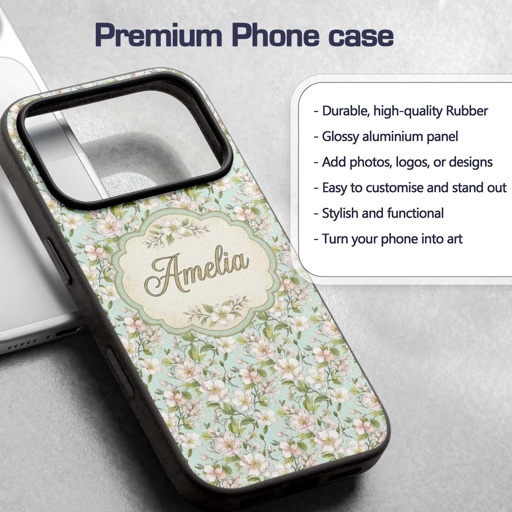 Delicate Cherry Blossom Pastel Floral Seamless Custom Name Protective Phone Case Mobile Cover Durable Everyday Smartphone Shock Resistant