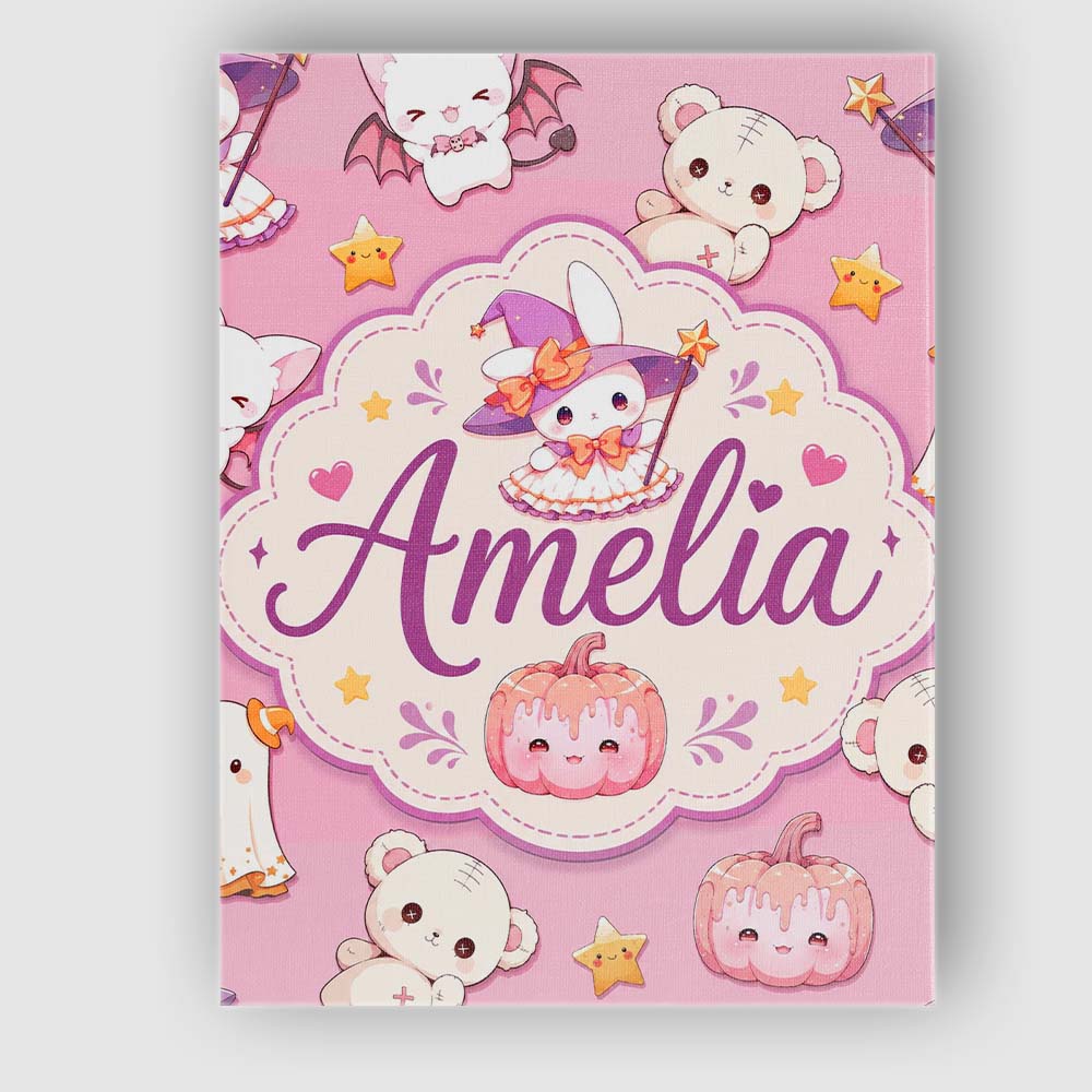 Personalised Name Cute Halloween Bunny Custom Modern Room Accent Elegant Feature Canvas Wall Art Print Decor Picture Ready to Hang