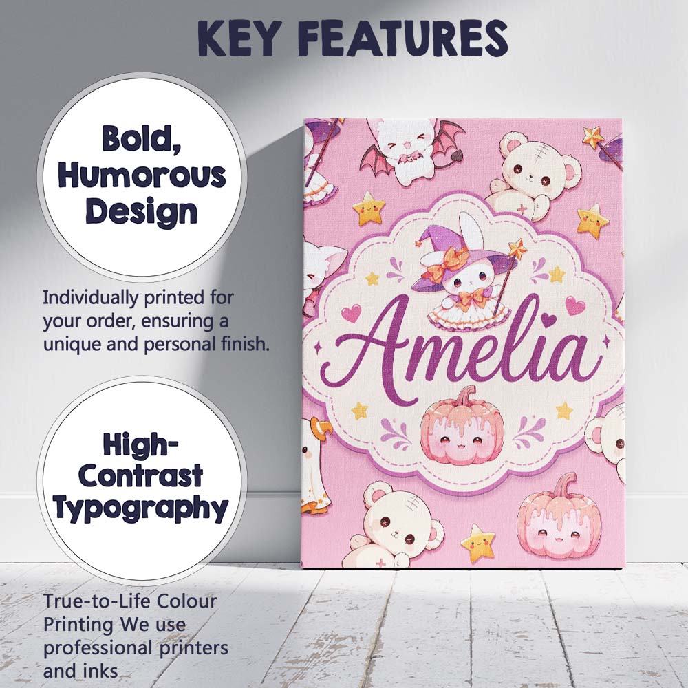 Personalised Name Cute Halloween Bunny Custom Modern Room Accent Elegant Feature Canvas Wall Art Print Decor Picture Ready to Hang