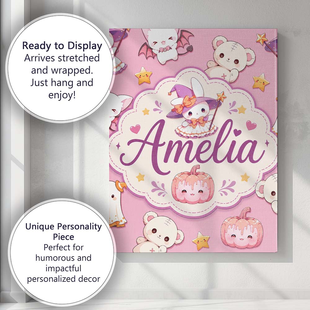 Personalised Name Cute Halloween Bunny Custom Modern Room Accent Elegant Feature Canvas Wall Art Print Decor Picture Ready to Hang
