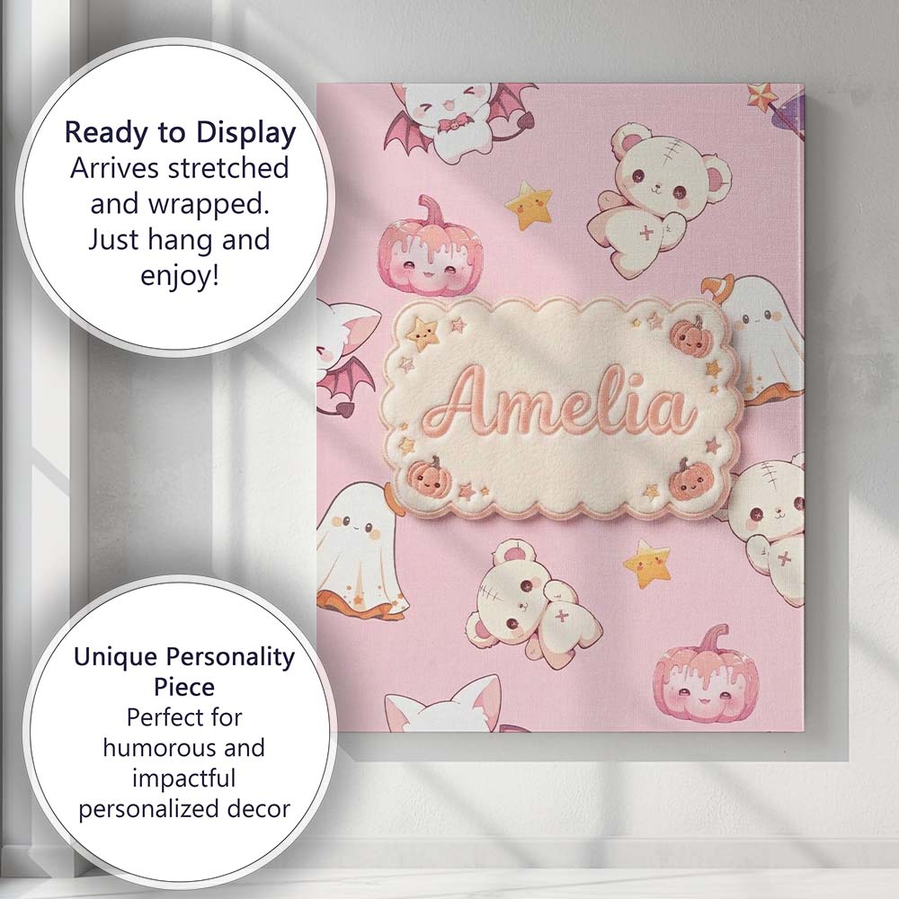 Personalised Name Cute Halloween Bunny Custom Modern Room Accent Elegant Feature Canvas Wall Art Print Decor Picture Ready to Hang
