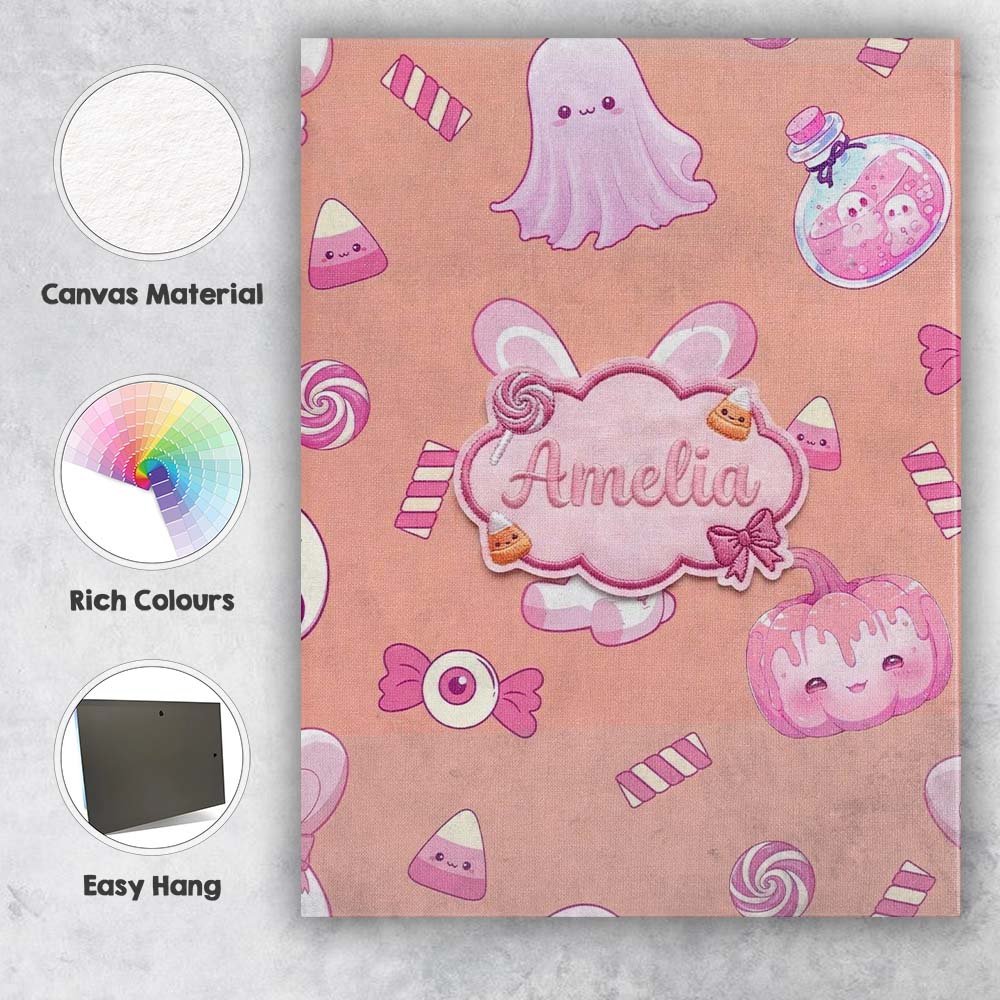 Personalised Name Kawaii Halloween Bunny Custom Unique Gift Idea Elegant Feature Canvas Wall Art Print Decor Picture Ready to Hang